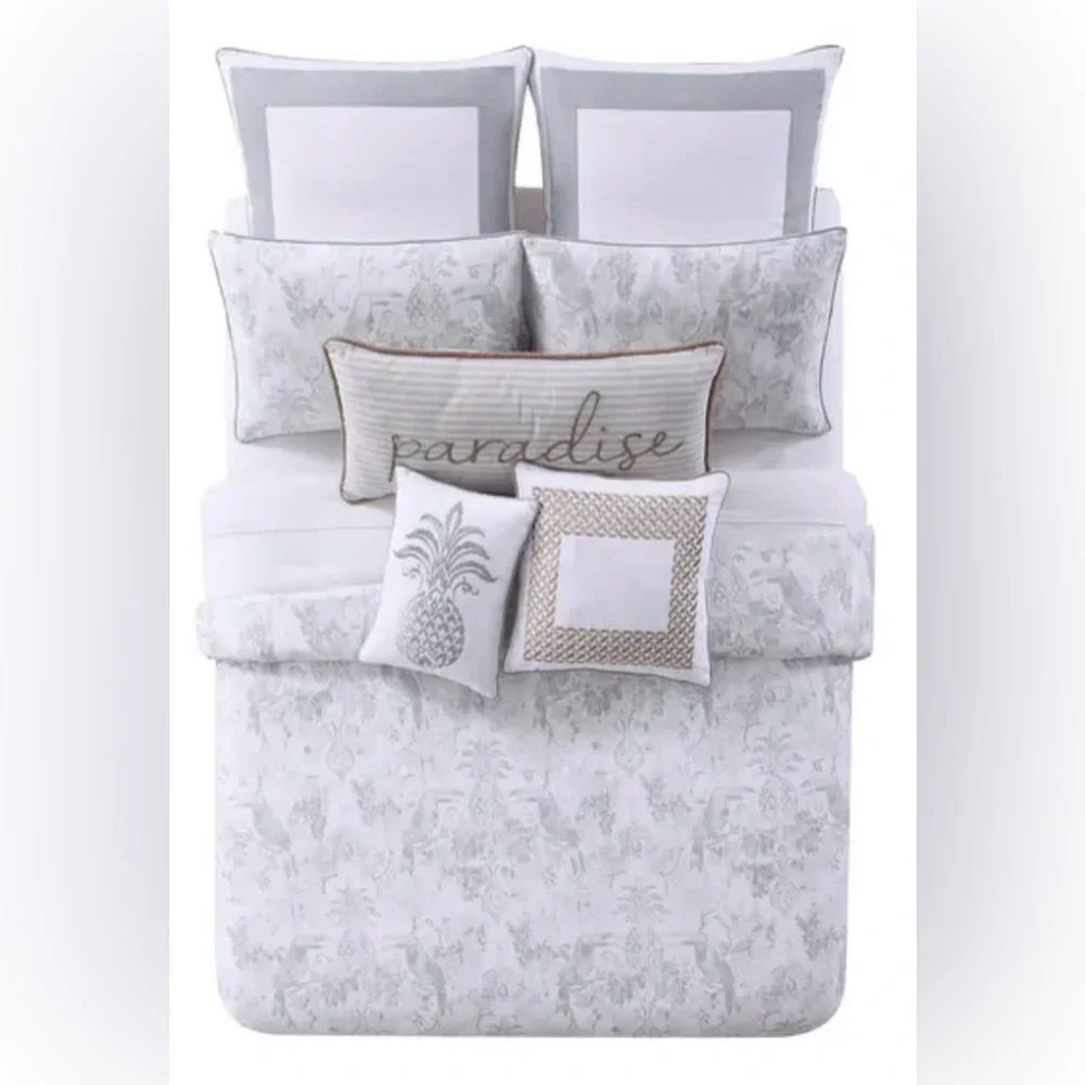 Oceanfront Resort Tropical Plantation Toile 3 Piece Cotton Duvet Queen